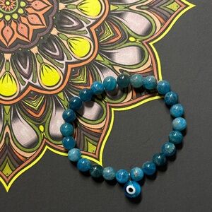 Blue Apatite Bracelet with Evil Eye Charm